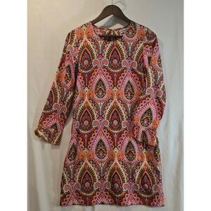 Buckhead Betties Paisley Print Shift Dress Women's Size S Long Sleeve